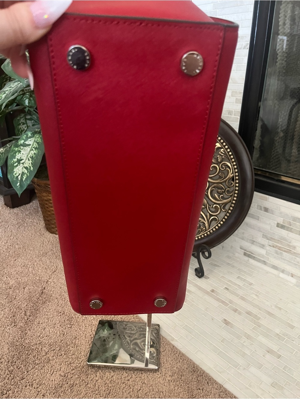 Michael Kors Red Saffiano Leather Satchel with Silver-Tone Hardware - Picture 5 of 6